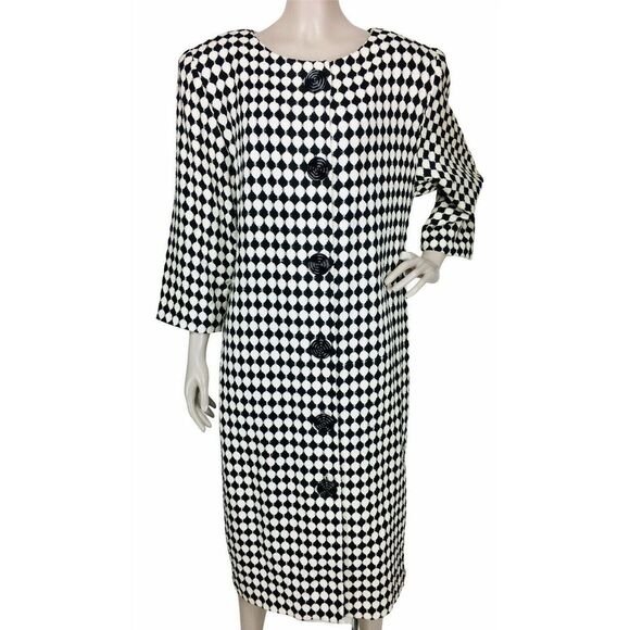 Vintage 80s Jackie Bernard MOD Monochrome Dress Coat Women's Size M/L - Picture 4 of 9
